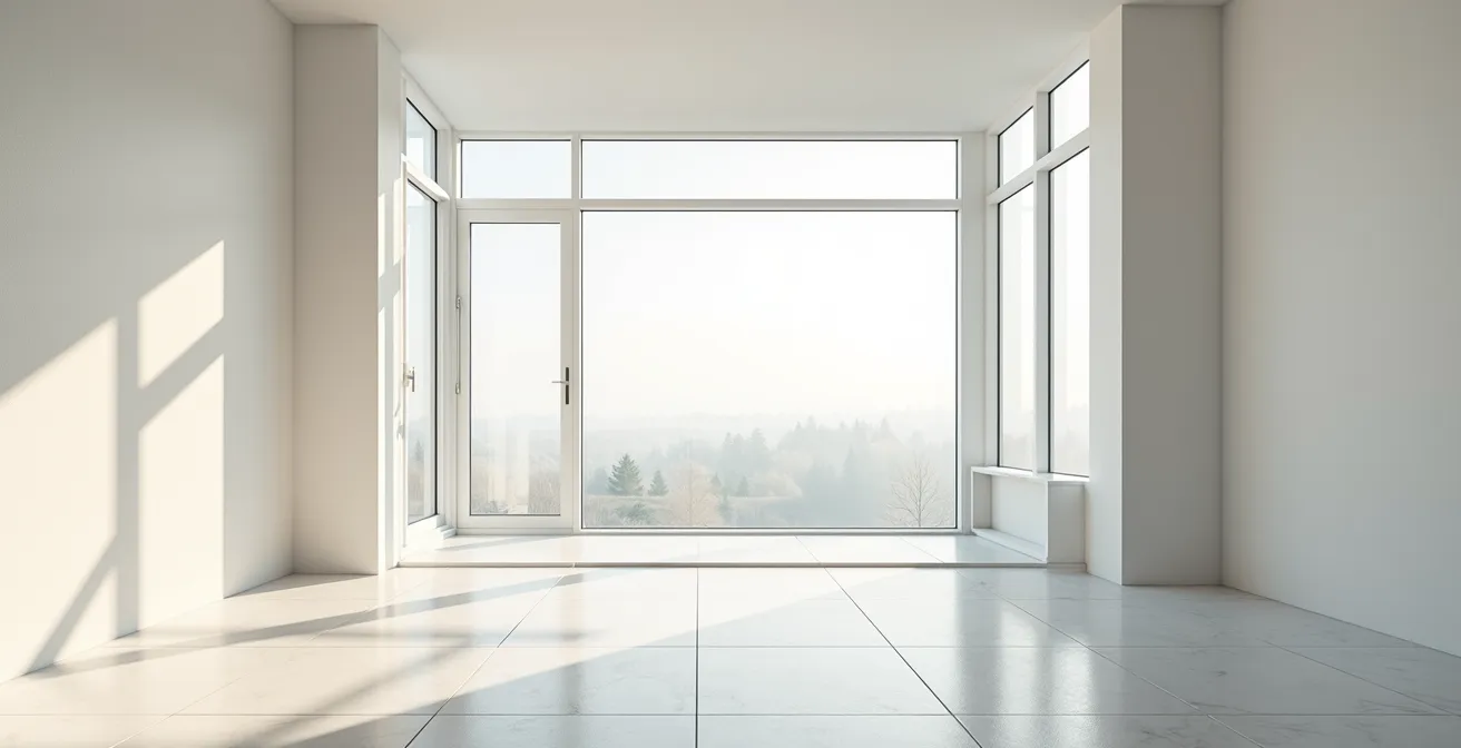 Grande baie vitrée moderne dans architecture épurée
