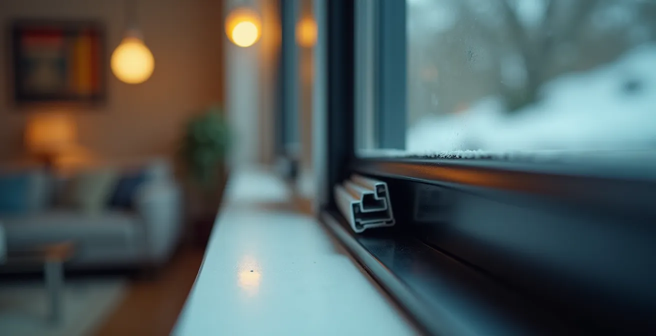 Détail technique d'un joint de fenêtre en gros plan